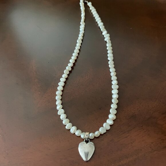 Seed Pearl Necklace with Silver Heart - Picture 4 of 9
